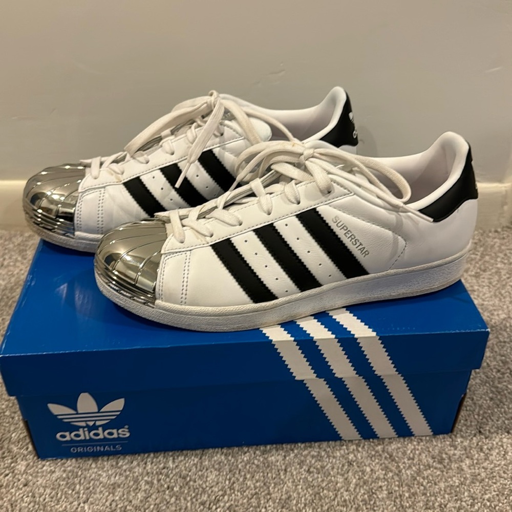 Adidas Superstar silver metal cap toe sneakers - Picture 1 of 8